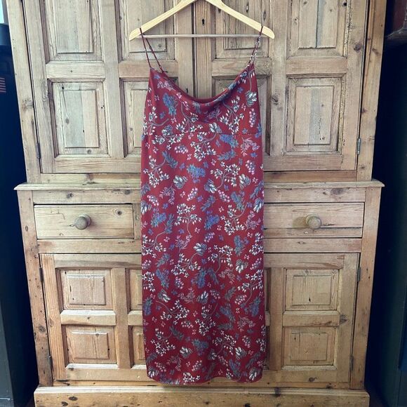 Forever 21 Dresses & Skirts - Forever 21 Contemporary Womens Large Brown Rust Red Satin Floral Dress Tank